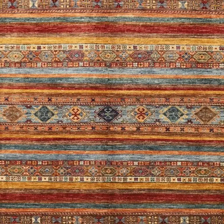 Rainbow Khorjin Double hand Knotted Rug NZ Wool Veg Dye Afghan (322 x 251)cm, rainbow khorjin afghan rug, close-up detail 2