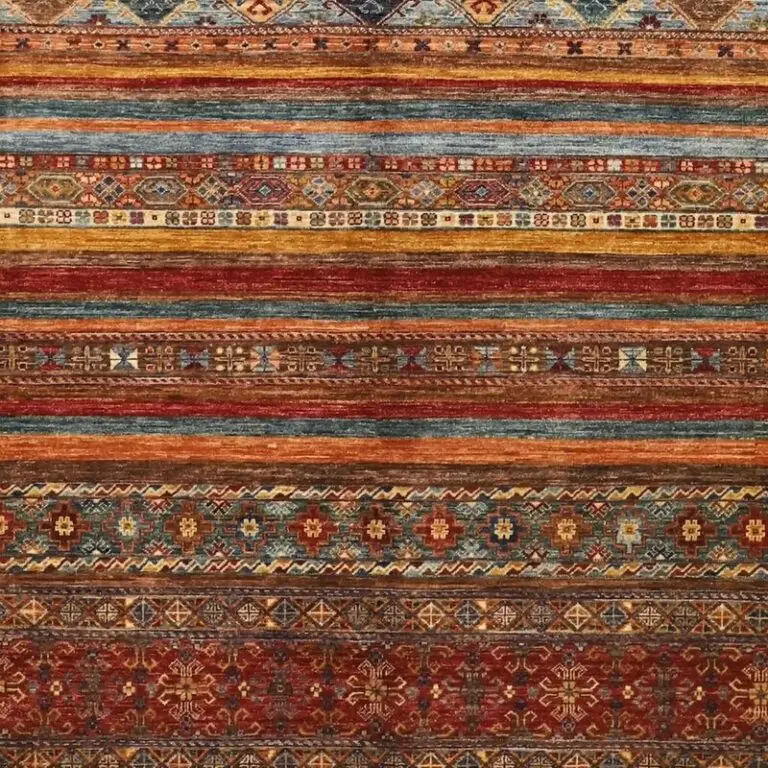 Rainbow Khorjin Double hand Knotted Rug NZ Wool Veg Dye Afghan (322 x 251)cm, rainbow khorjin afghan rug, close-up detail 3
