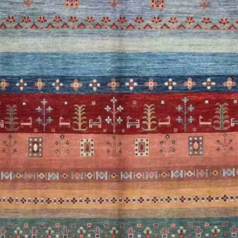 Gabbeh Rug - 369 x 275, red afghan gabbeh rug, close-up detail 1