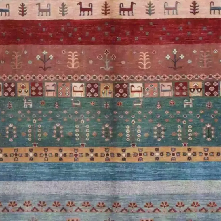 Gabbeh Rug - 369 x 275, red afghan gabbeh rug, close-up detail 3