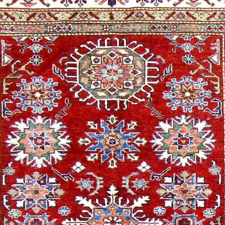 Super Kazak Rug - 200 x 152, red afghan kazak rug, close-up detail 1
