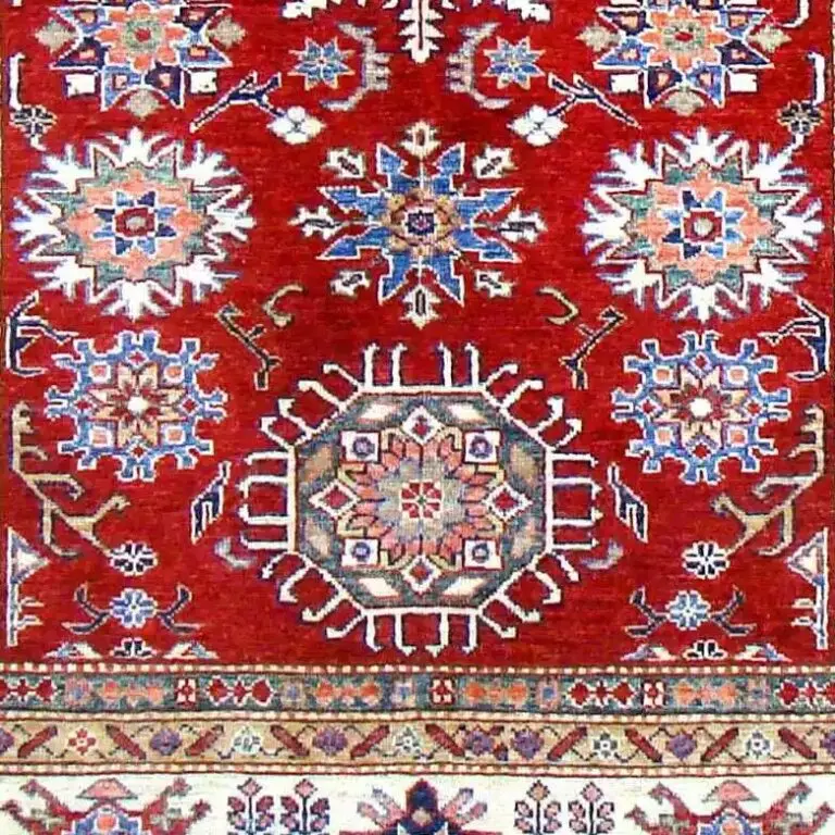 Super Kazak Rug - 200 x 152, red afghan kazak rug, close-up detail 3