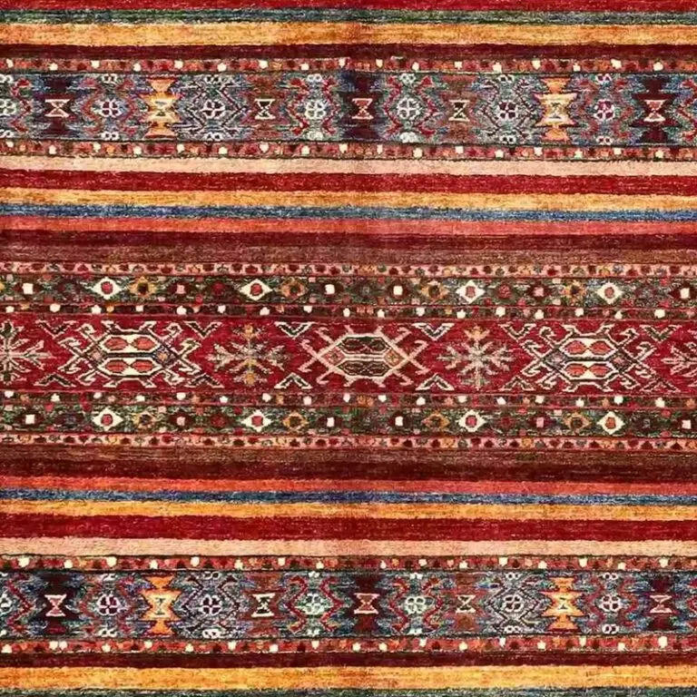 Khorjin Rug - 254 x 181, red afghan khorjin rug, close-up detail 2