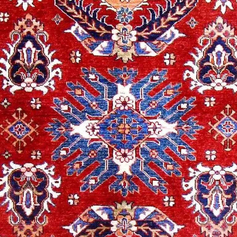 Super Kazak Rug - 214 x 147, red afghan sarasar kazak rug, close-up detail 2