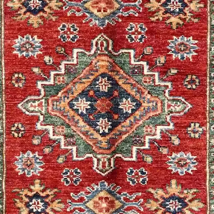 Super Kazak Rug 154 x 95, red afghan super kazak rug, close-up detail 2