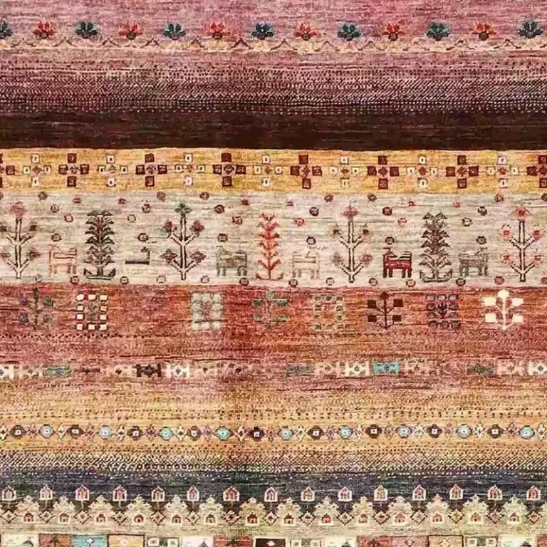 Gabbeh Rug - 255 x 171, red animal tree gabbeh rug, close-up detail 1