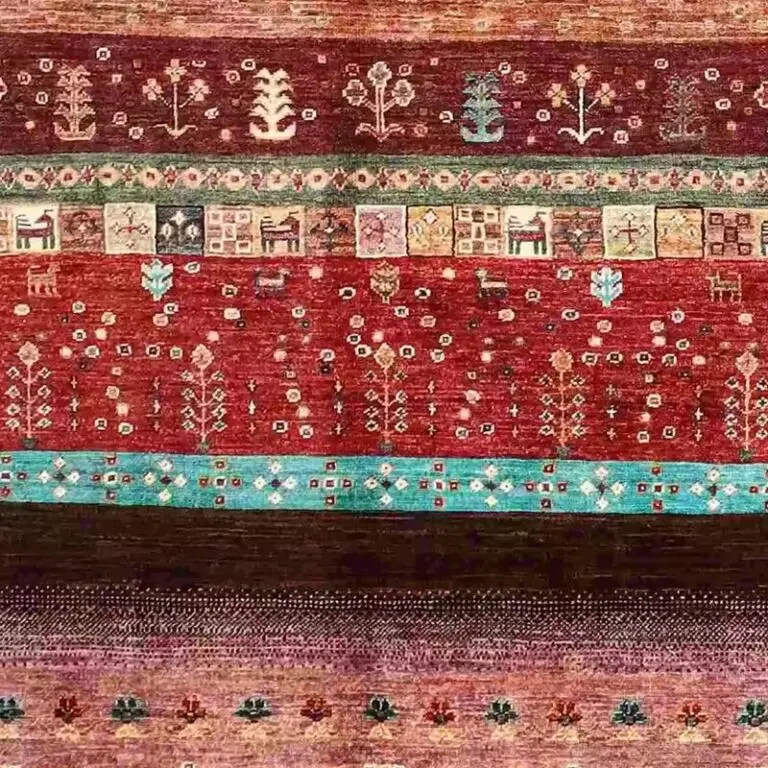 Gabbeh Rug - 255 x 171, red animal tree gabbeh rug, close-up detail 3