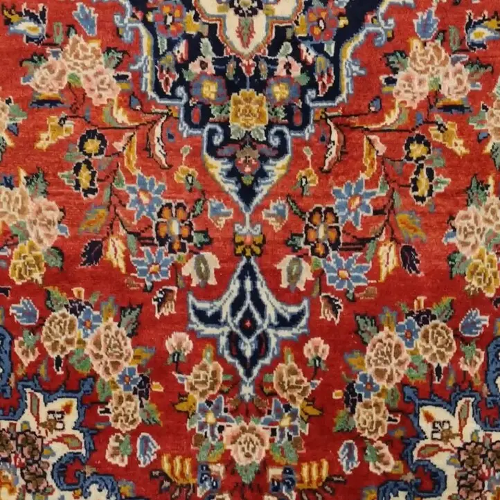 Antique Malayer Rug, Fine Lamb Wool, Double Hand Knotted, Veg Dye Iran (182 x 110)cm, red antique malayer rug, close-up detail 3