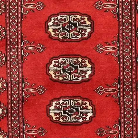 Trible Candy Red Bokhara Runner NZ Handspun Wool (479 x 79)cm, red bokhara tribal runner, close-up detail 2