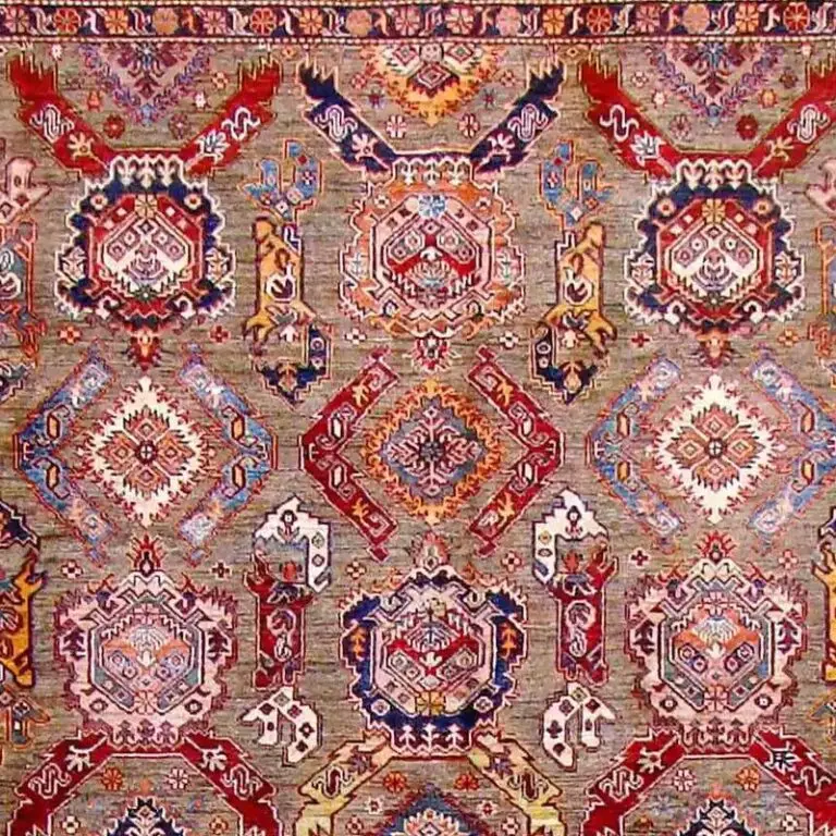 Super Kazak Rug - 303 x 246, red floral kazak rug, close-up detail 1