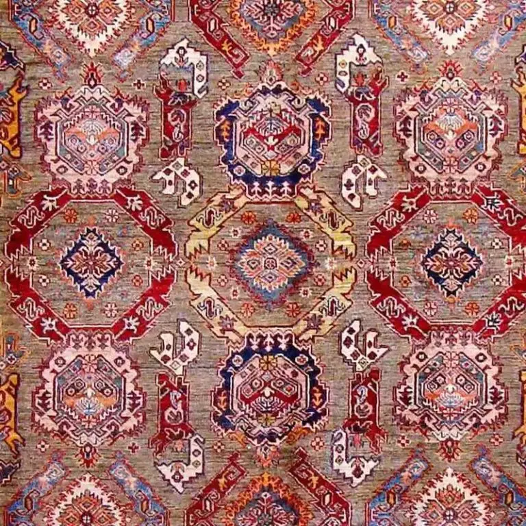 Super Kazak Rug - 303 x 246, red floral kazak rug, close-up detail 2