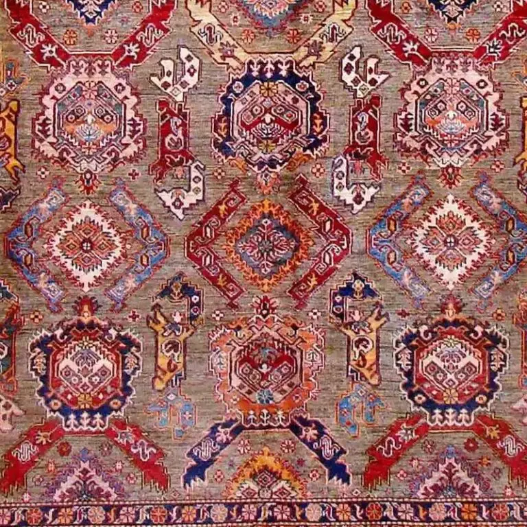Super Kazak Rug - 303 x 246, red floral kazak rug, close-up detail 3
