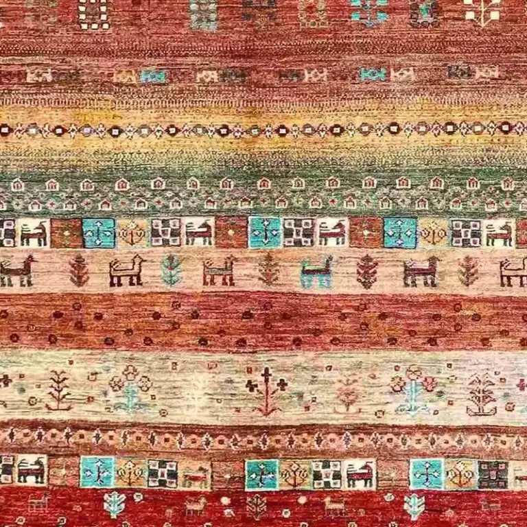 Gabbeh Rug 242 x 176, red gabbeh rug, close-up detail 2