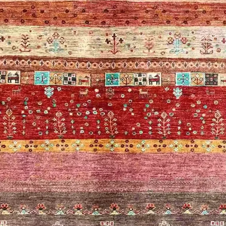 Gabbeh Rug 242 x 176, red gabbeh rug, close-up detail 3