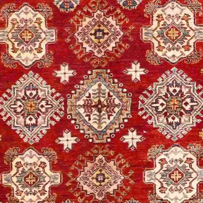 Super Kazak Rug - 291 x 168, red geometric kazak rug, close-up detail 2
