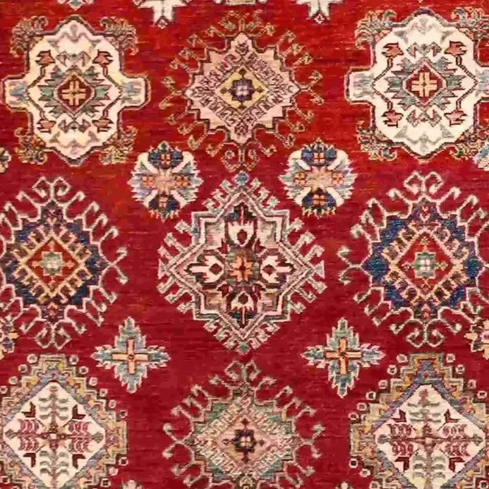 Super Kazak Rug - 291 x 168, red geometric kazak rug, close-up detail 3