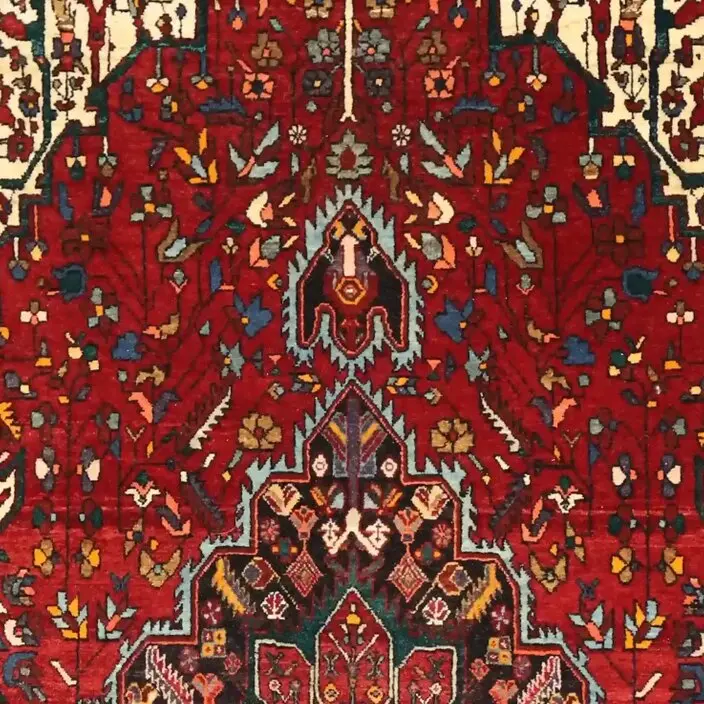 Gholtogh Vintage Tribal Rug double Hand Knotted, Soft Lamb Wool, Veg Dye Iran (229 x 129)cm, red gholtogh tribal rug, close-up detail 1