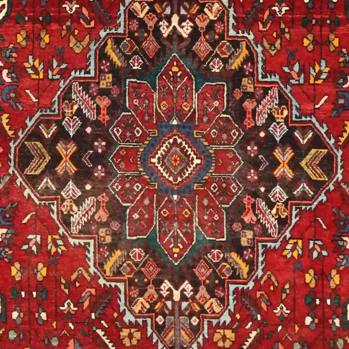 Gholtogh Vintage Tribal Rug double Hand Knotted, Soft Lamb Wool, Veg Dye Iran (229 x 129)cm, red gholtogh tribal rug, close-up detail 2
