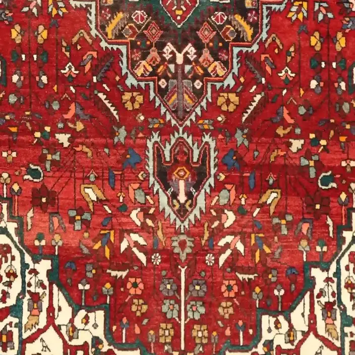 Gholtogh Vintage Tribal Rug double Hand Knotted, Soft Lamb Wool, Veg Dye Iran (229 x 129)cm, red gholtogh tribal rug, close-up detail 3