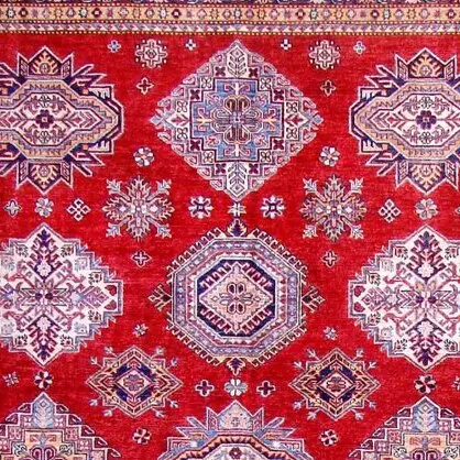Super Kazak Rug - 309 x 249, red medallion kazak rug, close-up detail 1