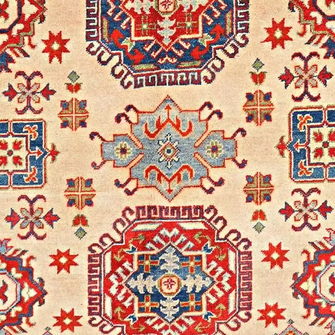Super Kazak Rug - 228 x 166, red natural dye kazak rug, close-up detail 3