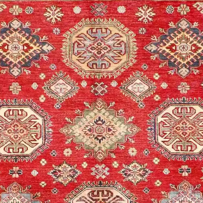 Super Kazak Rug - 242 x 169, red sarasar super kazak rug, close-up detail 1