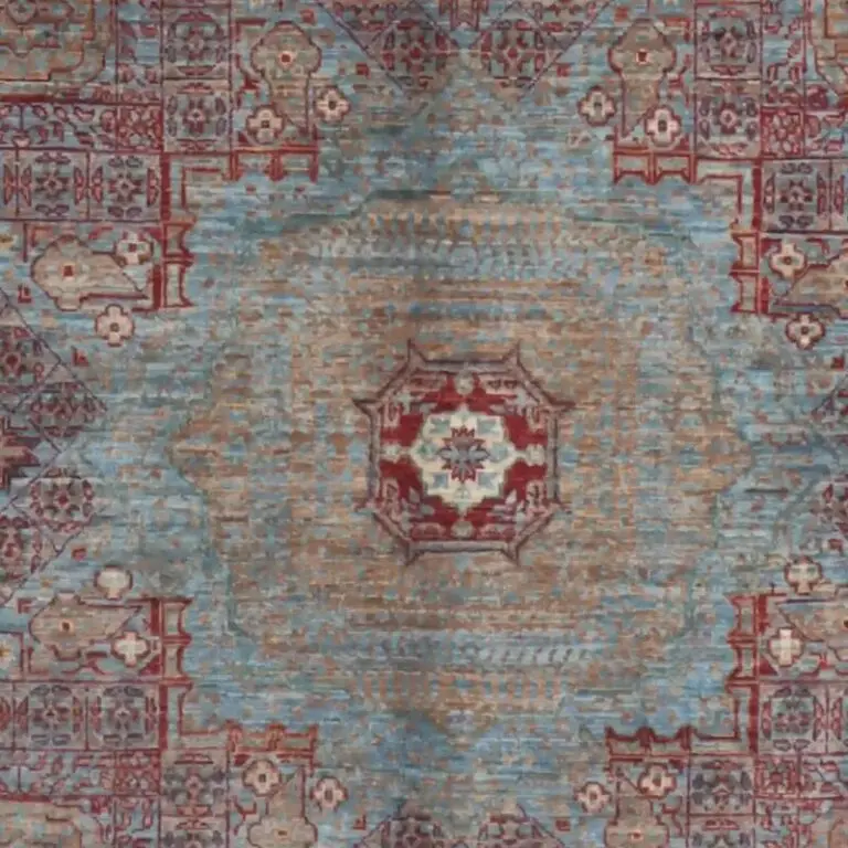 Pomegranate Red Specked Latest Afghan Design Rug Super Fine NZ Wool Veg Dye (203 x 155)cm, red specked afghan rug, close-up detail 2