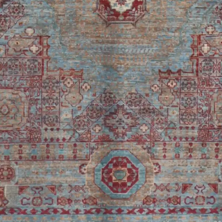 Pomegranate Red Specked Latest Afghan Design Rug Super Fine NZ Wool Veg Dye (203 x 155)cm, red specked afghan rug, close-up detail 3