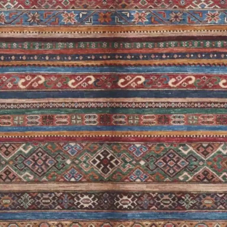 Khorjin Rug - 222 x 171, red striped khorjin rug, close-up detail 3