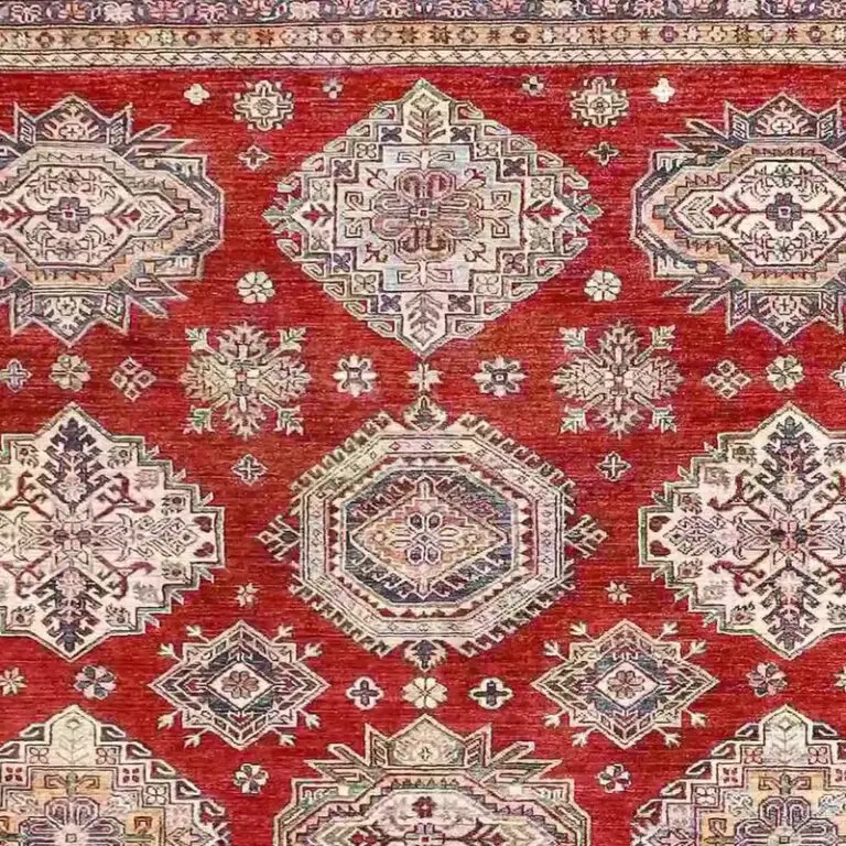 Super Kazak Rug - 307 x 248, red super kazak rug, close-up detail 1