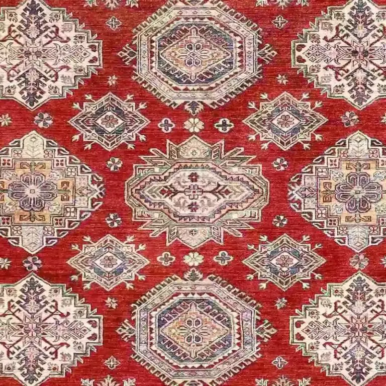 Super Kazak Rug - 307 x 248, red super kazak rug, close-up detail 2