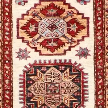 A-466 Super Kazak Runner -296x 86, red super kazak runner, close-up detail 1