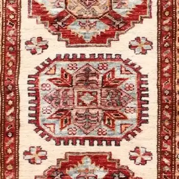 A-466 Super Kazak Runner -296x 86, red super kazak runner, close-up detail 2