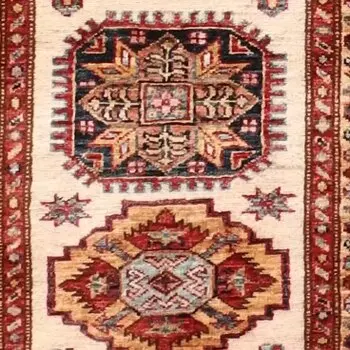A-466 Super Kazak Runner -296x 86, red super kazak runner, close-up detail 3