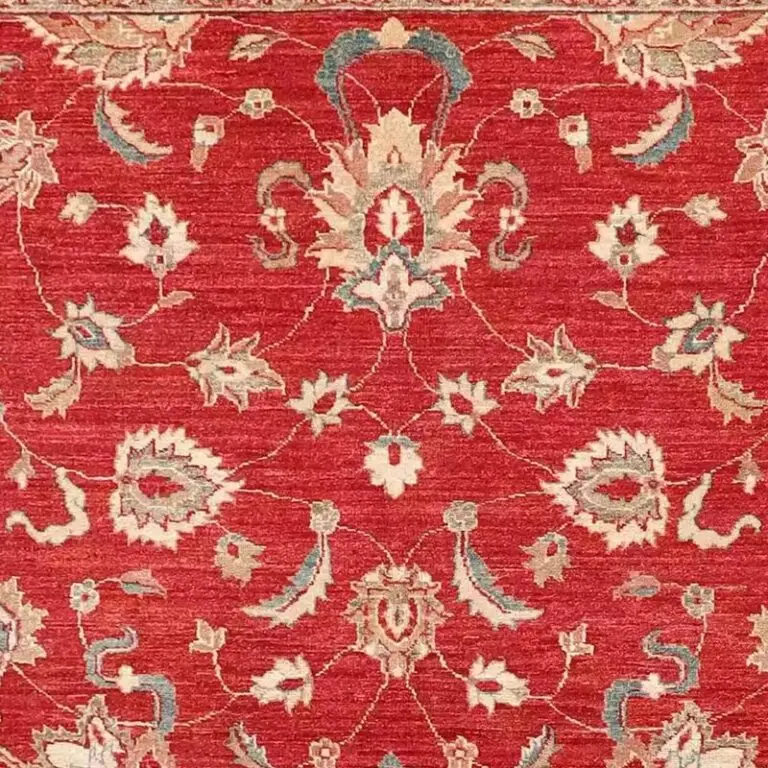 Suzani Rug - 229 x 131, red suzani rug, close-up detail 1