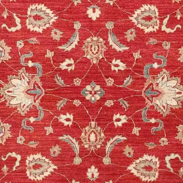 Suzani Rug - 229 x 131, red suzani rug, close-up detail 2