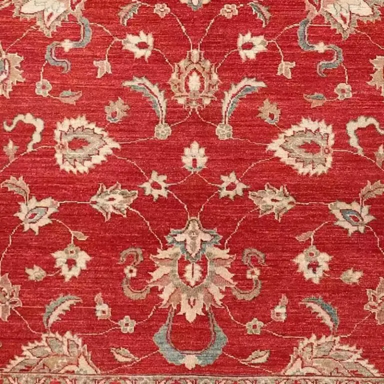 Suzani Rug - 229 x 131, red suzani rug, close-up detail 3