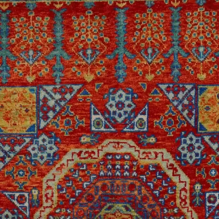 Abshari Rug - 231 x 163, red traditional abshari rug, close-up detail 1