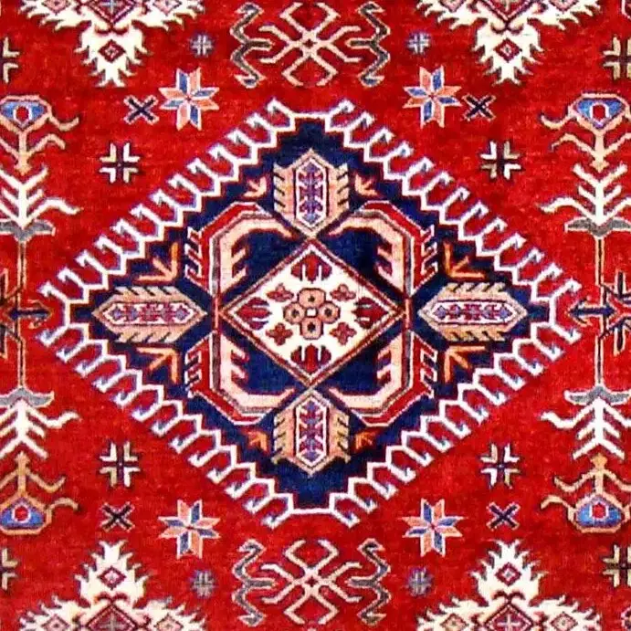 Super Kazak Rug - 198 x 152, red traditional kazak rug, close-up detail 2