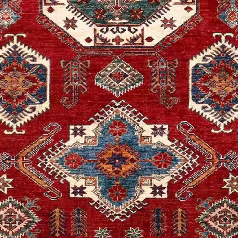 Super Kazak Rug - 244 x 166, red traditional kazak rug, close-up detail 3