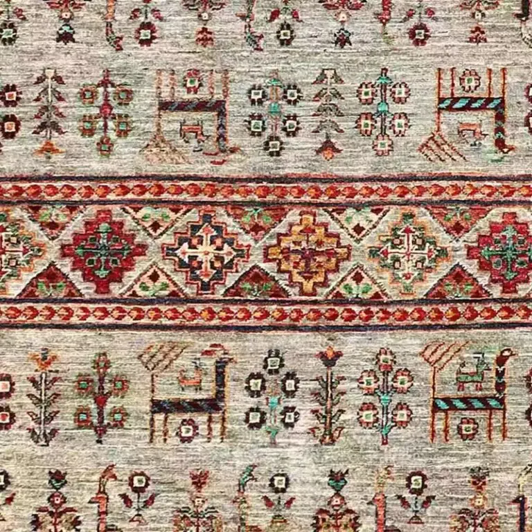 Khorjin Rug - 221 x 158, red transitional khorjin rug, close-up detail 2