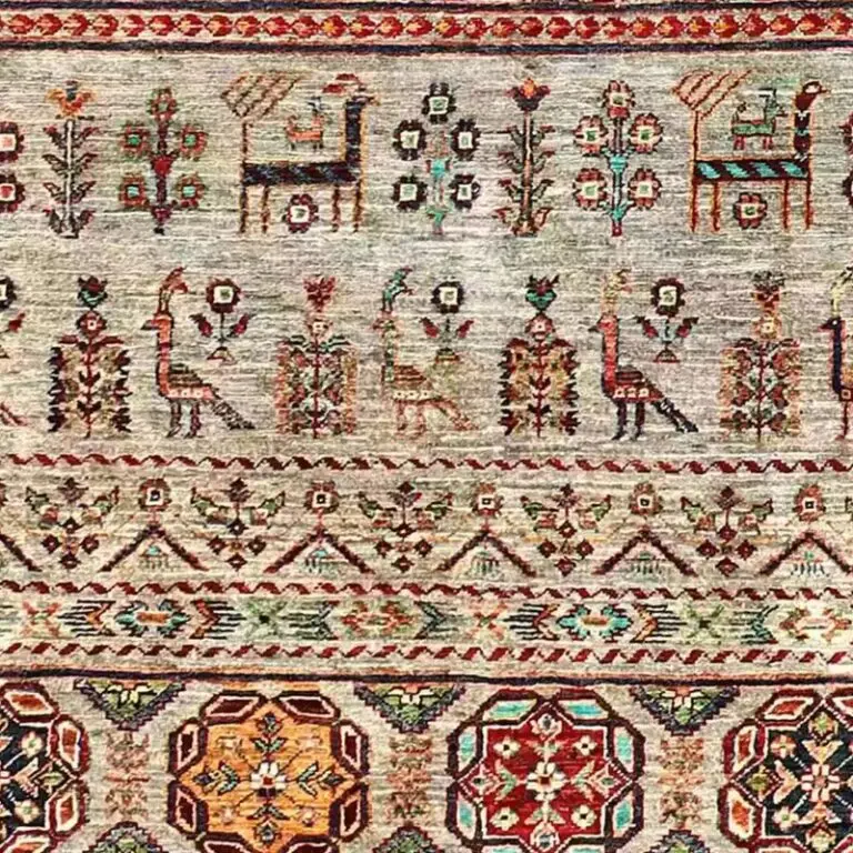 Khorjin Rug - 221 x 158, red transitional khorjin rug, close-up detail 3
