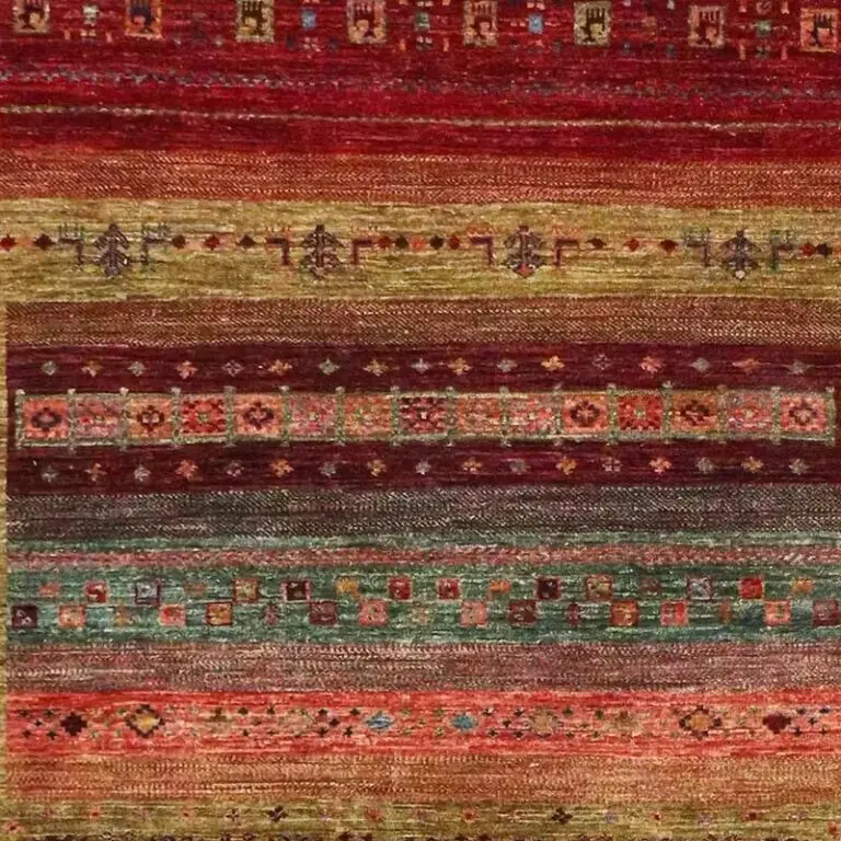 Gabbeh Rug - 223 x 175, red tribal afghan gabbeh rug, close-up detail 1
