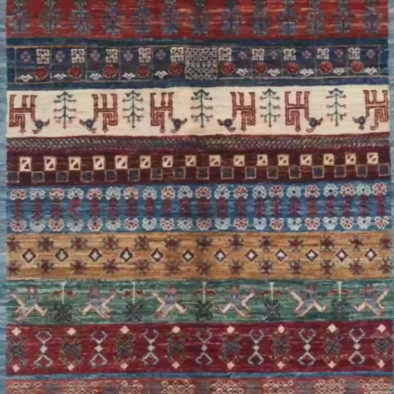 Gabbeh Rug - 265 x 180, red wine animal gabbeh rug, close-up detail 1