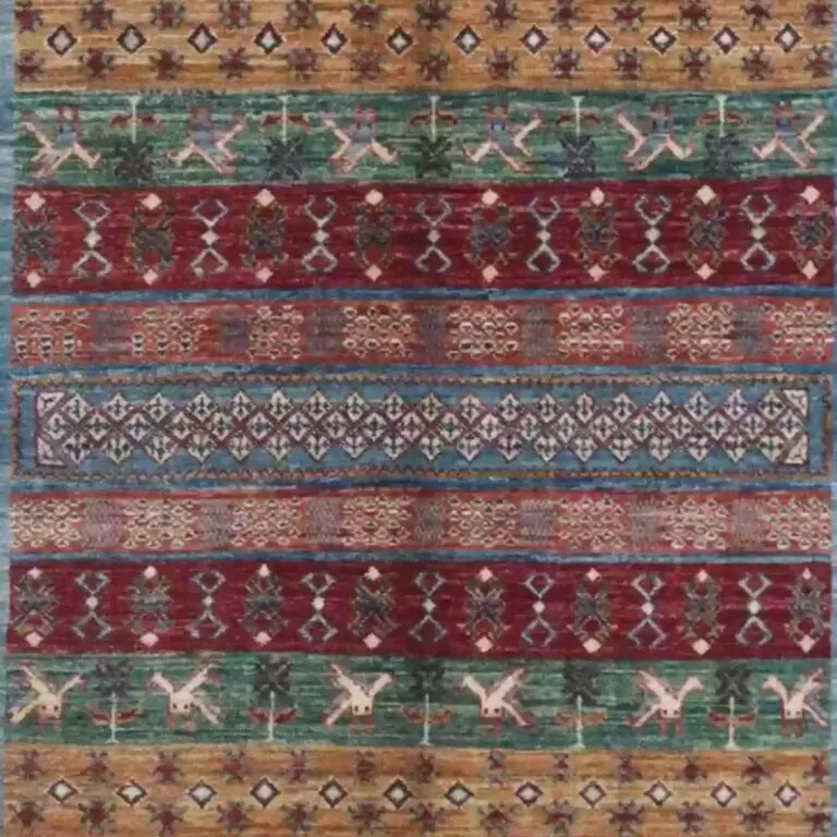 Gabbeh Rug - 265 x 180, red wine animal gabbeh rug, close-up detail 2