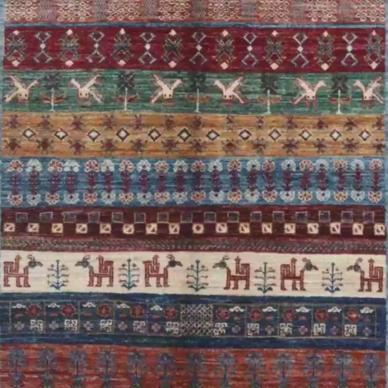 Gabbeh Rug - 265 x 180, red wine animal gabbeh rug, close-up detail 3