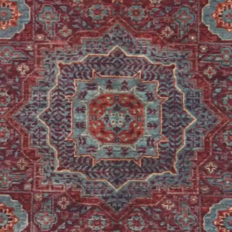 Mamluk Rug - 170 x 120, red wine mamluk rug, close-up detail 2