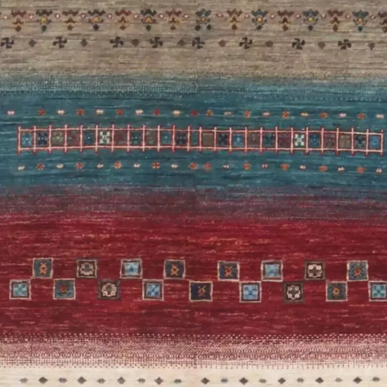 Gabbeh Rug - 238 x 169, red wine tribal gabbeh rug, close-up detail 1