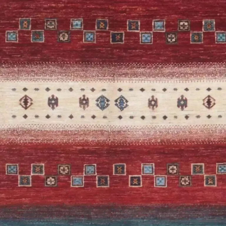 Gabbeh Rug - 238 x 169, red wine tribal gabbeh rug, close-up detail 2