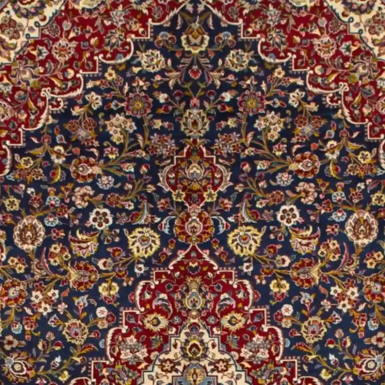 Royal Blue Kashan Handsoan Lamb Wool Rug, Double hand Knotted, Veg Dye, Iran (436 x 294)cm, royal blue kashan rug, close-up detail 1